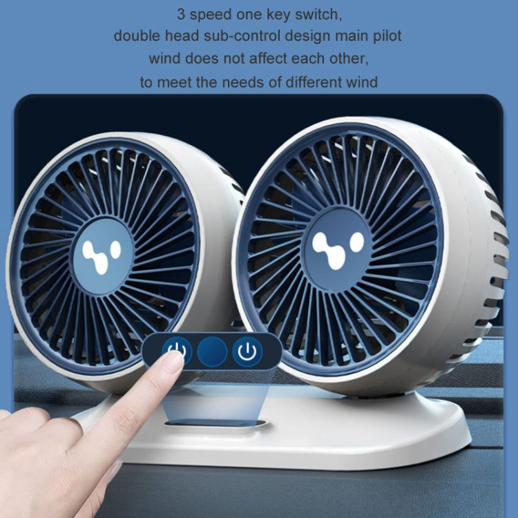 12v/24v Car Fan USB Interface Powerful Double Head Electric Fan(Pearl White) - Heating & Fans by buy2fix | Online Shopping UK | buy2fix