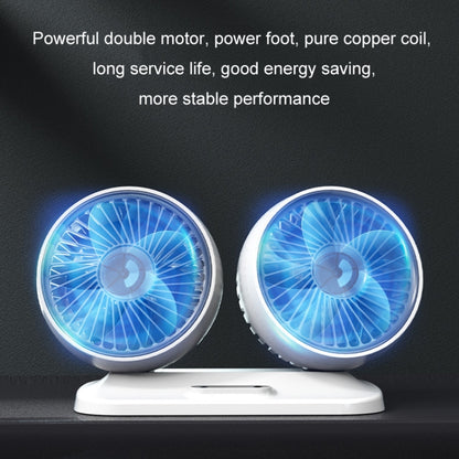 12v/24v Car Fan USB Interface Powerful Double Head Electric Fan(Pearl White) - Heating & Fans by buy2fix | Online Shopping UK | buy2fix