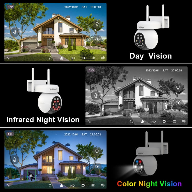 SriHome SH052B Wifi 5MP Wireless PTZ IP AI Auto Tracking Sound&Light Alarm Starlight Color Night Vision Outdoors Surveillance Camera, Plug: UK - Dome Camera by SriHome | Online Shopping UK | buy2fix