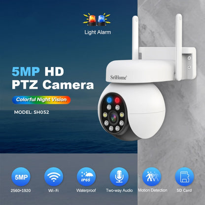 SriHome SH052B Wifi 5MP Wireless PTZ IP AI Auto Tracking Sound&Light Alarm Starlight Color Night Vision Outdoors Surveillance Camera, Plug: UK - Dome Camera by SriHome | Online Shopping UK | buy2fix