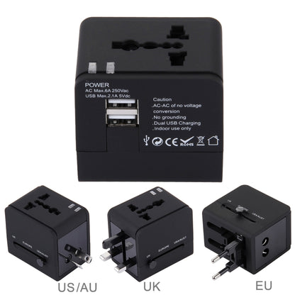 5V 2.1A Dual USB Power Socket Charger Adapter, UK / EU / US / AU Plug(Black) - Consumer Electronics by buy2fix | Online Shopping UK | buy2fix