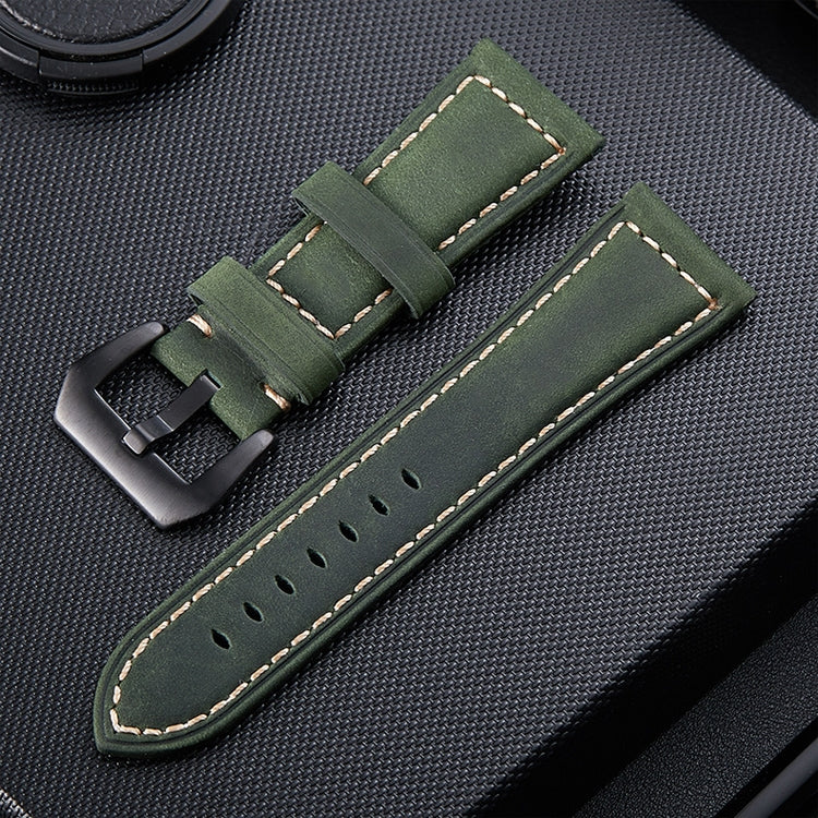 Crazy Horse Layer Frosted Black Buckle Watch Leather Watch Band, Size: 20mm(Army Green) - 20mm Bands by buy2fix | Online Shopping UK | buy2fix