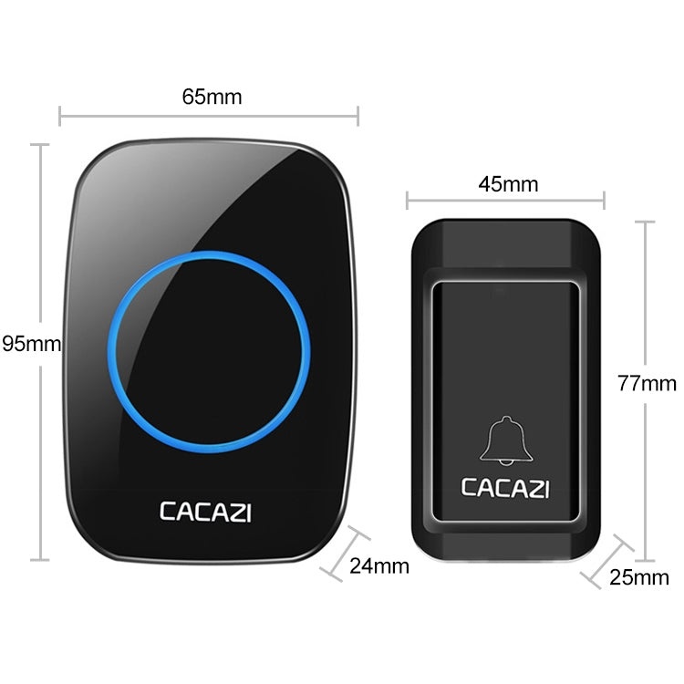 CACAZI A10G One Button One Receivers Self-Powered Wireless Home Cordless Bell, US Plug(Black) - Wireless Doorbell by CACAZI | Online Shopping UK | buy2fix