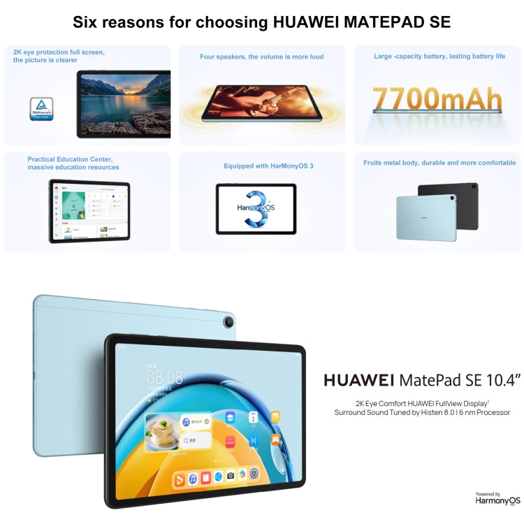 HUAWEI MatePad SE Wi-Fi, 10.4 inch, 6GB+128GB, HarmonyOS 3 Qualcomm Snapdragon 680 Octa Core, Support Dual WiFi / BT, Not Support Google Play(Black) - Huawei by Huawei | Online Shopping UK | buy2fix